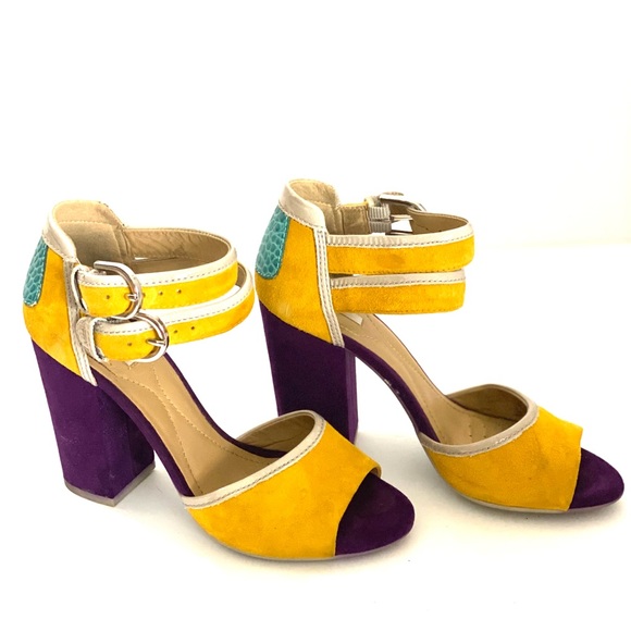 GEOX D Nolina suede pump. Open toe. Ochrey/Yellow / Grey - Picture 10 of 11